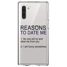 DistinctInk® Clear Shockproof Hybrid Case for Apple iPhone / Samsung Galaxy / Google Pixel - Reasons To Date Me: No One Will Steal Me