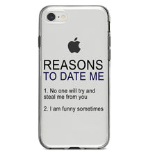 DistinctInk® Clear Shockproof Hybrid Case for Apple iPhone / Samsung Galaxy / Google Pixel - Reasons To Date Me: No One Will Steal Me