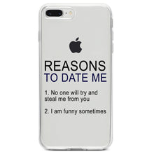 DistinctInk® Clear Shockproof Hybrid Case for Apple iPhone / Samsung Galaxy / Google Pixel - Reasons To Date Me: No One Will Steal Me