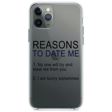 DistinctInk® Clear Shockproof Hybrid Case for Apple iPhone / Samsung Galaxy / Google Pixel - Reasons To Date Me: No One Will Steal Me