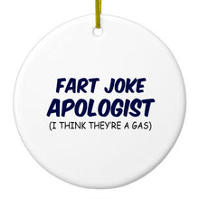 DistinctInk® Hanging Ceramic Christmas Tree Ornament with Gold String - Great Gift / Present - 2 3/4 inch Diameter - Fart Joke Apologist I Think They're a Gas