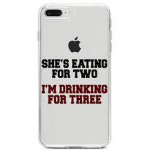 DistinctInk® Clear Shockproof Hybrid Case for Apple iPhone / Samsung Galaxy / Google Pixel - She's Eating For Two, I'm Drinking for 3