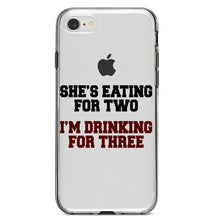 DistinctInk® Clear Shockproof Hybrid Case for Apple iPhone / Samsung Galaxy / Google Pixel - She's Eating For Two, I'm Drinking for 3