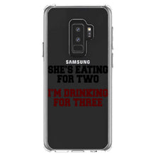 DistinctInk® Clear Shockproof Hybrid Case for Apple iPhone / Samsung Galaxy / Google Pixel - She's Eating For Two, I'm Drinking for 3