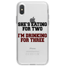 DistinctInk® Clear Shockproof Hybrid Case for Apple iPhone / Samsung Galaxy / Google Pixel - She's Eating For Two, I'm Drinking for 3