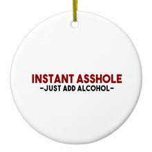 DistinctInk® Hanging Ceramic Christmas Tree Ornament with Gold String - Great Gift / Present - 2 3/4 inch Diameter - Instant A$$hole - Just Add Alcohol