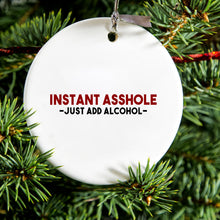 DistinctInk® Hanging Ceramic Christmas Tree Ornament with Gold String - Great Gift / Present - 2 3/4 inch Diameter - Instant A$$hole - Just Add Alcohol