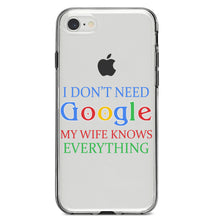 DistinctInk® Clear Shockproof Hybrid Case for Apple iPhone / Samsung Galaxy / Google Pixel - Don't Need Google My Wife Knows Everything
