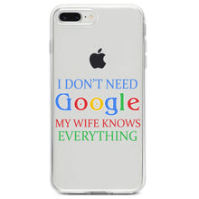 DistinctInk® Clear Shockproof Hybrid Case for Apple iPhone / Samsung Galaxy / Google Pixel - Don't Need Google My Wife Knows Everything