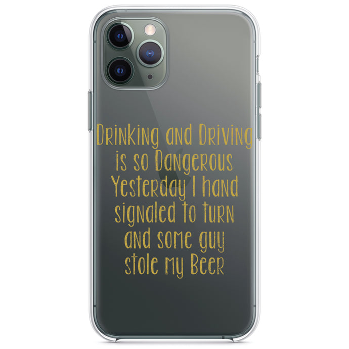 DistinctInk® Clear Shockproof Hybrid Case for Apple iPhone / Samsung Galaxy / Google Pixel - Drinking Driving Dangerous Guy Stole Beer