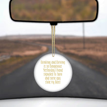 DistinctInk® Hanging Ceramic Christmas Tree Ornament with Gold String - Great Gift / Present - 2 3/4 inch Diameter - Drinking Driving Dangerous Guy Stole Beer
