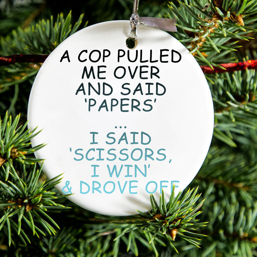 Cop Pulled Over, Rock Paper Scissors Ceramic Ornament, view 2