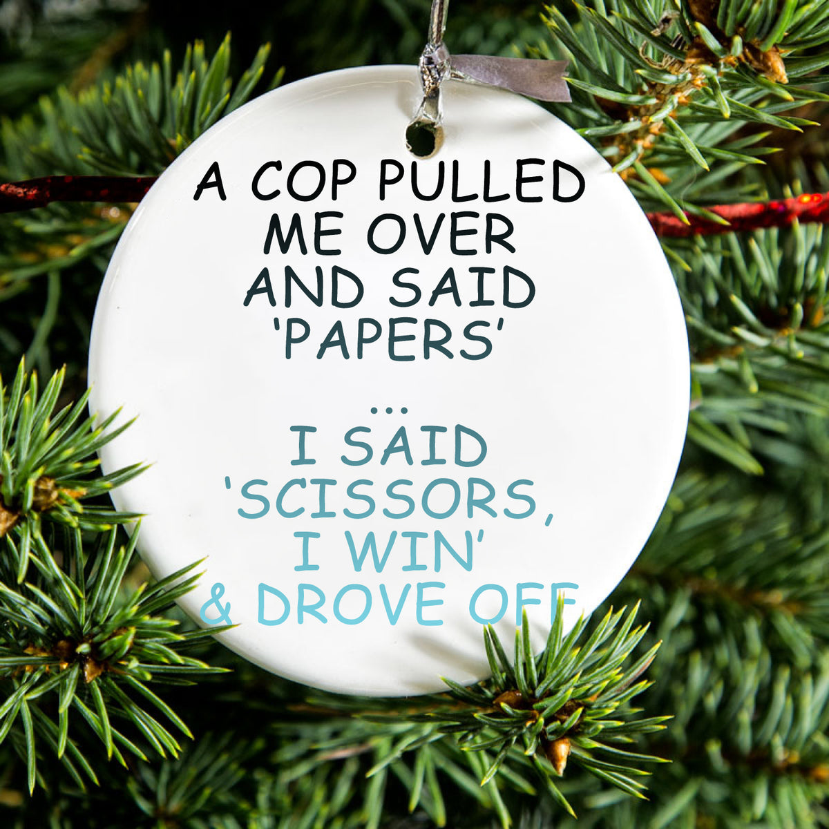 Cop Pulled Over, Rock Paper Scissors Ceramic Ornament, view 2