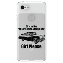 DistinctInk® Clear Shockproof Hybrid Case for Apple iPhone / Samsung Galaxy / Google Pixel - All Guys Think About is Sex - Cars!