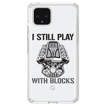 DistinctInk® Clear Shockproof Hybrid Case for Apple iPhone / Samsung Galaxy / Google Pixel - I Still Play with Blocks - Cars