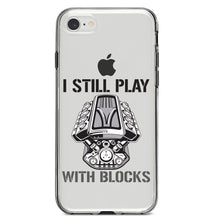DistinctInk® Clear Shockproof Hybrid Case for Apple iPhone / Samsung Galaxy / Google Pixel - I Still Play with Blocks - Cars