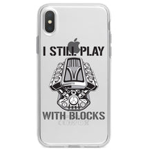 DistinctInk® Clear Shockproof Hybrid Case for Apple iPhone / Samsung Galaxy / Google Pixel - I Still Play with Blocks - Cars