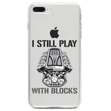 DistinctInk® Clear Shockproof Hybrid Case for Apple iPhone / Samsung Galaxy / Google Pixel - I Still Play with Blocks - Cars