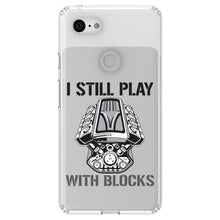 DistinctInk® Clear Shockproof Hybrid Case for Apple iPhone / Samsung Galaxy / Google Pixel - I Still Play with Blocks - Cars