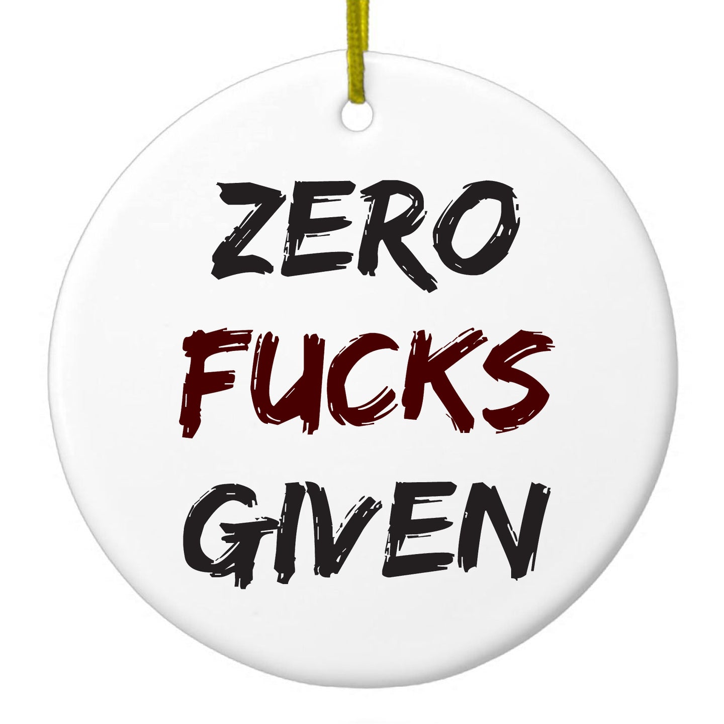 DistinctInk® Hanging Ceramic Christmas Tree Ornament with Gold String - Great Gift / Present - 2 3/4 inch Diameter - Zero F's Given