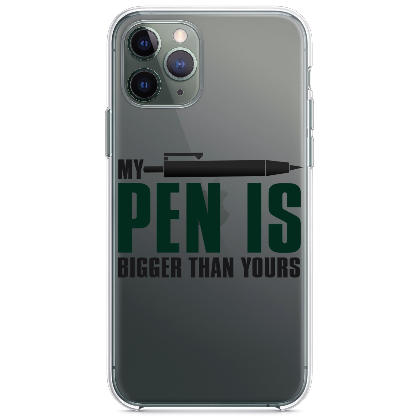 DistinctInk® Clear Shockproof Hybrid Case for Apple iPhone / Samsung Galaxy / Google Pixel - My Pen Is Bigger Than Yours