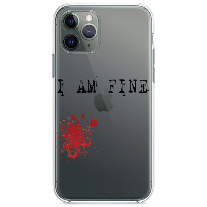 DistinctInk® Clear Shockproof Hybrid Case for Apple iPhone / Samsung Galaxy / Google Pixel - I Am Fine - Blood Splatter