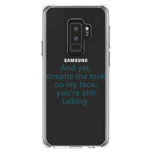 DistinctInk® Clear Shockproof Hybrid Case for Apple iPhone / Samsung Galaxy / Google Pixel - Despite the Look On My Face, Still Talking
