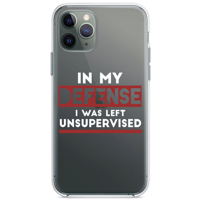 DistinctInk® Clear Shockproof Hybrid Case for Apple iPhone / Samsung Galaxy / Google Pixel - In My Defense, I Was Left Unsupervised