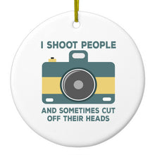 DistinctInk® Hanging Ceramic Christmas Tree Ornament with Gold String - Great Gift / Present - 2 3/4 inch Diameter - I Shoot People - Photography