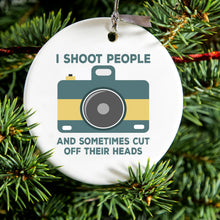 DistinctInk® Hanging Ceramic Christmas Tree Ornament with Gold String - Great Gift / Present - 2 3/4 inch Diameter - I Shoot People - Photography