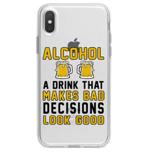 DistinctInk® Clear Shockproof Hybrid Case for Apple iPhone / Samsung Galaxy / Google Pixel - Alcohol Makes Bad Decisions Look Good