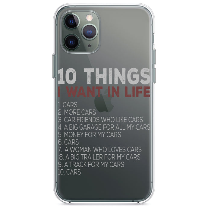 DistinctInk® Clear Shockproof Hybrid Case for Apple iPhone / Samsung Galaxy / Google Pixel - Things I Want In Life - Cars, Money, Woman