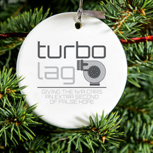 DistinctInk® Hanging Ceramic Christmas Tree Ornament with Gold String - Great Gift / Present - 2 3/4 inch Diameter - Turbo Lag - Giving N/A Cars False Hope