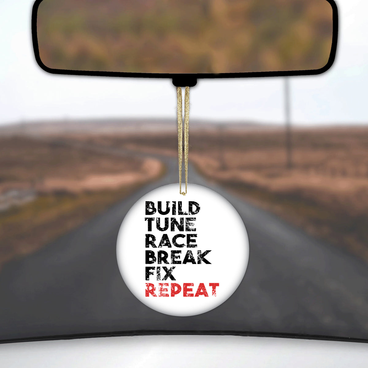 Build Tune Race Break Fix Repeat Ceramic Ornament, view 3