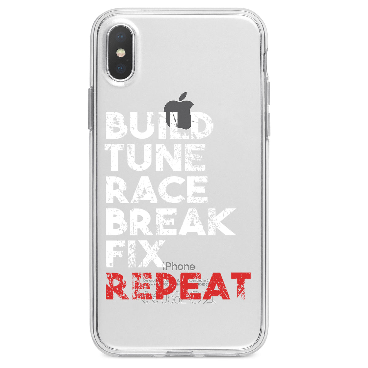 Build Tune Race Break Fix Repeat Clear Shockproof iPhone Case, view 2