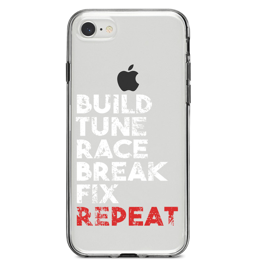 Build Tune Race Break Fix Repeat Clear Shockproof iPhone Case, view 5