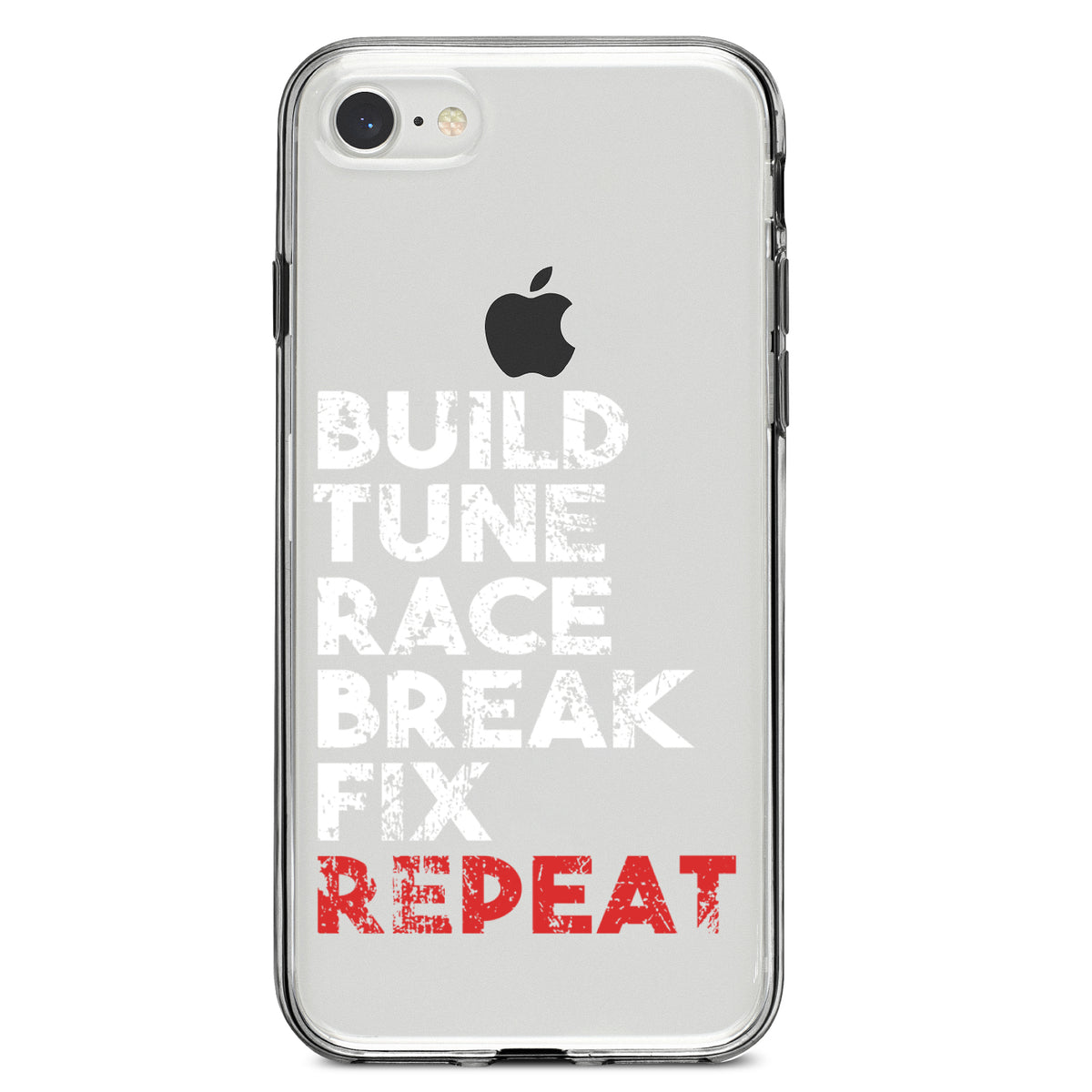 Build Tune Race Break Fix Repeat Clear Shockproof iPhone Case, view 5