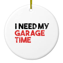 DistinctInk® Hanging Ceramic Christmas Tree Ornament with Gold String - Great Gift / Present - 2 3/4 inch Diameter - I Need My Garage Time
