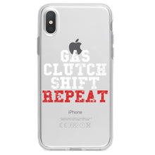 DistinctInk® Clear Shockproof Hybrid Case for Apple iPhone / Samsung Galaxy / Google Pixel - Gas Clutch Shift Repeat