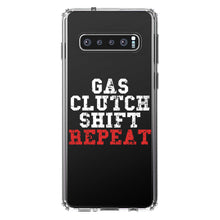 DistinctInk® Clear Shockproof Hybrid Case for Apple iPhone / Samsung Galaxy / Google Pixel - Gas Clutch Shift Repeat