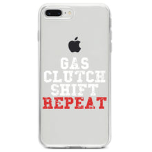 DistinctInk® Clear Shockproof Hybrid Case for Apple iPhone / Samsung Galaxy / Google Pixel - Gas Clutch Shift Repeat