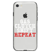 DistinctInk® Clear Shockproof Hybrid Case for Apple iPhone / Samsung Galaxy / Google Pixel - Gas Clutch Shift Repeat