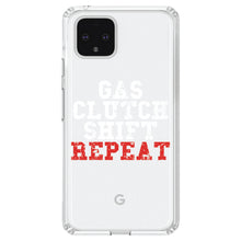 DistinctInk® Clear Shockproof Hybrid Case for Apple iPhone / Samsung Galaxy / Google Pixel - Gas Clutch Shift Repeat