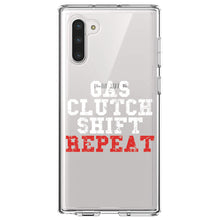 DistinctInk® Clear Shockproof Hybrid Case for Apple iPhone / Samsung Galaxy / Google Pixel - Gas Clutch Shift Repeat