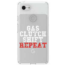 DistinctInk® Clear Shockproof Hybrid Case for Apple iPhone / Samsung Galaxy / Google Pixel - Gas Clutch Shift Repeat