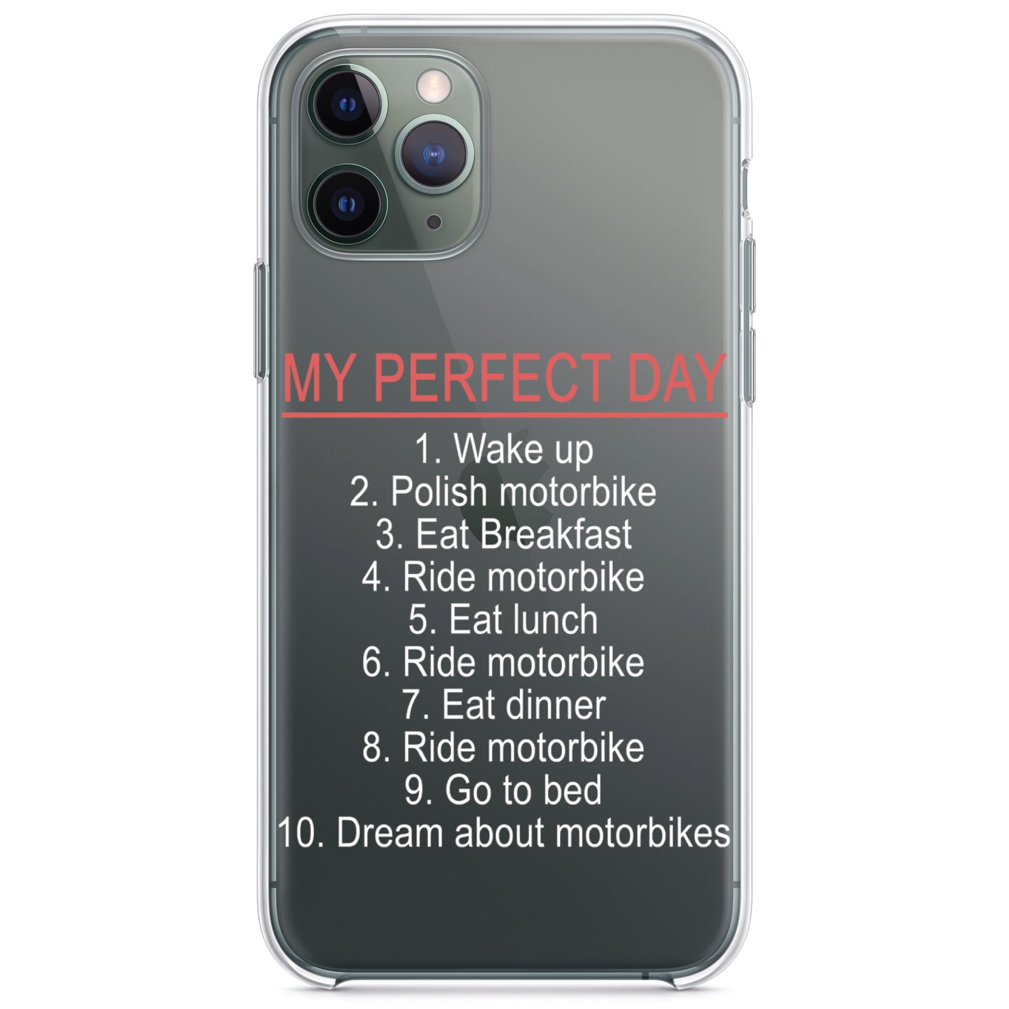 DistinctInk® Clear Shockproof Hybrid Case for Apple iPhone / Samsung Galaxy / Google Pixel - My Perfect Day - Motorbike Motorcycle