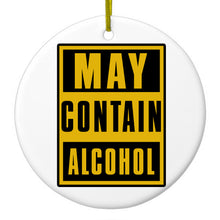 DistinctInk® Hanging Ceramic Christmas Tree Ornament with Gold String - Great Gift / Present - 2 3/4 inch Diameter - May Contain Alcohol Warning Sign