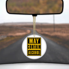 DistinctInk® Hanging Ceramic Christmas Tree Ornament with Gold String - Great Gift / Present - 2 3/4 inch Diameter - May Contain Alcohol Warning Sign