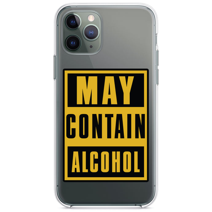 DistinctInk® Clear Shockproof Hybrid Case for Apple iPhone / Samsung Galaxy / Google Pixel - May Contain Alcohol Warning Sign