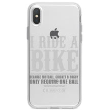 DistinctInk® Clear Shockproof Hybrid Case for Apple iPhone / Samsung Galaxy / Google Pixel - I Ride Bike - Sports Only Require 1 Ball